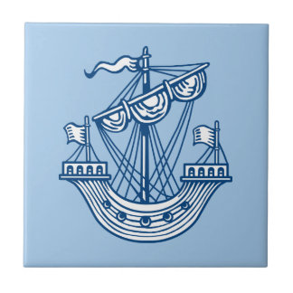 Azulejo Lymphad (Barco heráldico) - Azul estilo índigo