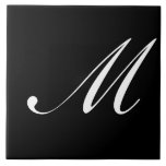 Azulejo M Monograma Blanco inicial sobre negro<br><div class="desc">Monograma clásico de letra blanca sobre fondo negro,  M.</div>