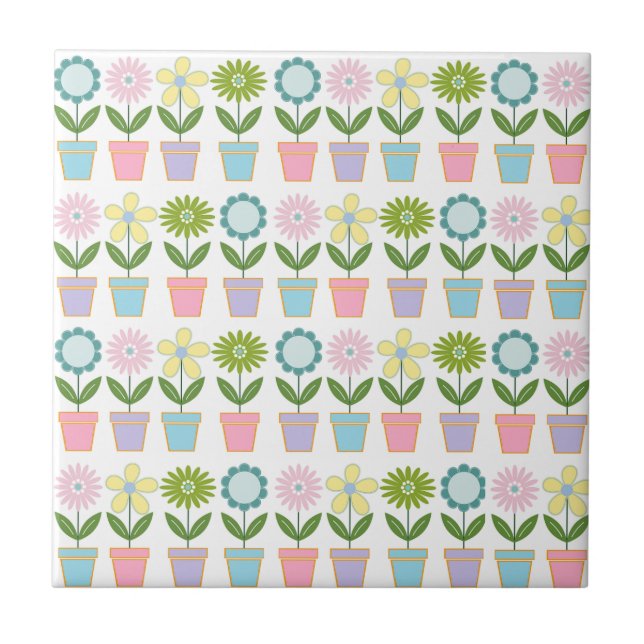 Azulejo Maceteros de flores pastel adorables (Frente)