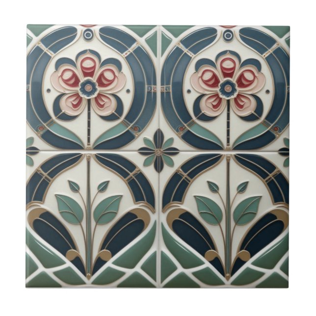 Azulejo Mackintosh Art Deco Abstract Floral Wall Decor (Frente)