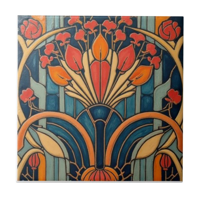 Azulejo Mackintosh Art Deco Abstract Floral Wall Decor (Frente)