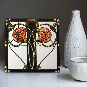 Azulejo Mackintosh Art Deco Floral Glass Decoración de par