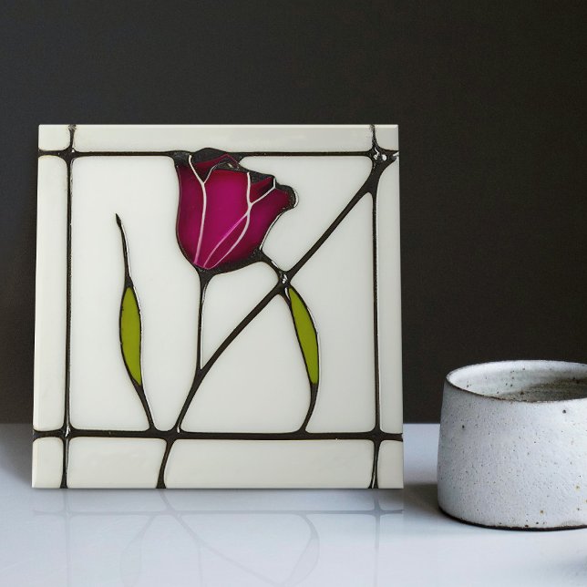 Azulejo Mackintosh Art Deco Resumen Red Rose Floral (Subido por el creador)
