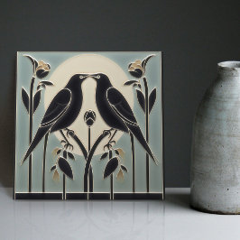 Azulejo Mackintosh Black Birds Art Deco Nouveau Wall Decou