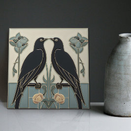 Azulejo Mackintosh Black Birds Art Deco Nouveau Wall Decou