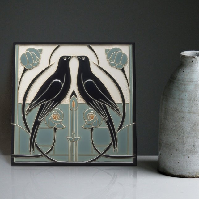 Azulejo Mackintosh Black Birds Art Deco Nouveau Wall Decou (Subido por el creador)