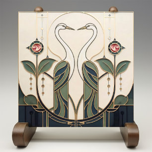 Azulejo Mackintosh Rosa y Pájaros Art Nouveau Minimalista