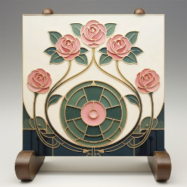 Azulejo Mackintosh Rose Art Nouveau Falso Vidrio Emplomado