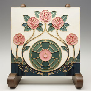 Azulejo Mackintosh Rose Art Nouveau Falso Vidrio Emplomado