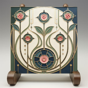 Azulejo Mackintosh Rose Art Nouveau Falso Vidrio Emplomado