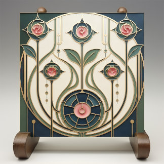 Azulejo Mackintosh Rose Art Nouveau Falso Vidrio Emplomado