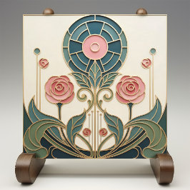 Azulejo Mackintosh Rose Art Nouveau Faux Stained Glass