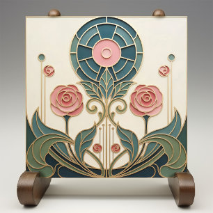 Azulejo Mackintosh Rose Arte Nouveau Falso Vidrio Emplomad
