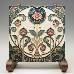 Azulejo Mackintosh Rose Arte Nouveau Falso Vidrio Emplomad