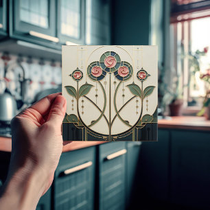 Azulejo Mackintosh Rose Arte Nouveau Falso Vidrio Emplomad