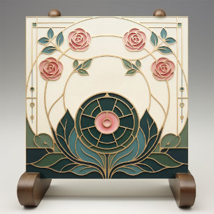 Azulejo Mackintosh Rose Arte Nouveau Falso Vidrio Teñido
