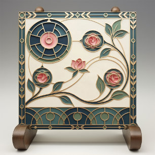 Azulejo Mackintosh Rose Arte Nouveau Falso Vidrio Teñido