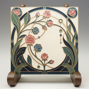 Azulejo Mackintosh Rose Arte Nouveau Falso Vidrio Teñido
