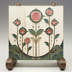 Azulejo Mackintosh Rose Arte Nouveau Vidrio Falso Emplomad