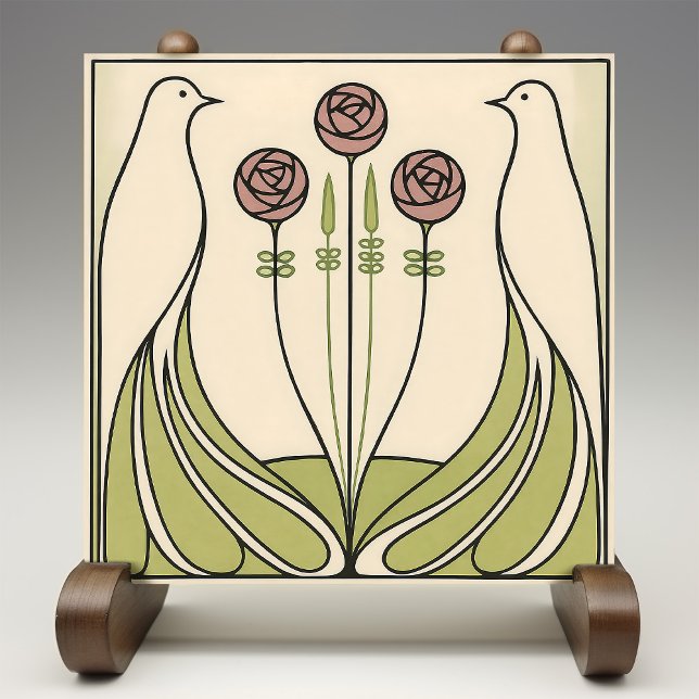 Azulejo Mackintosh Rose & Birds Art Nouveau Minimalist (Subido por el creador)