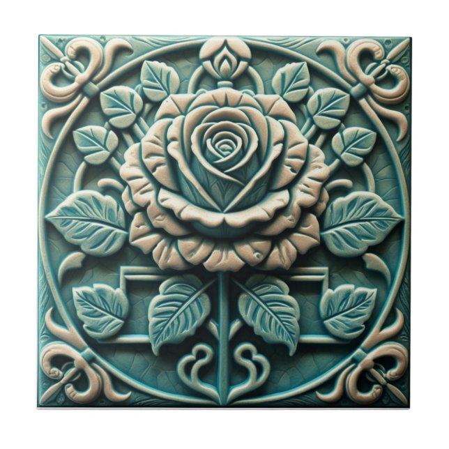 Azulejo Mackintosh Rose Faux Relief Arts & Crafts Repro (Frente)
