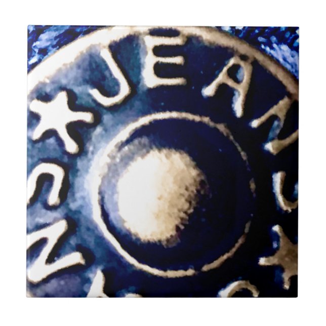 Azulejo Macro acercamiento de un botón de jeans de bronce (Frente)
