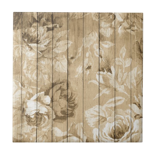 Azulejo Madera falsa con Rosas Tile cerámico (Frente)
