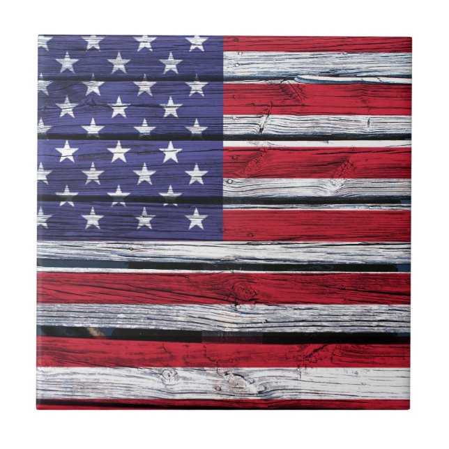 Azulejo Madera rústica de la bandera americana (Frente)