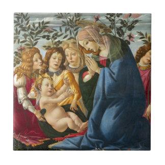 Azulejo Madonna Adorando al Niño con 5 Ángeles Botticelli