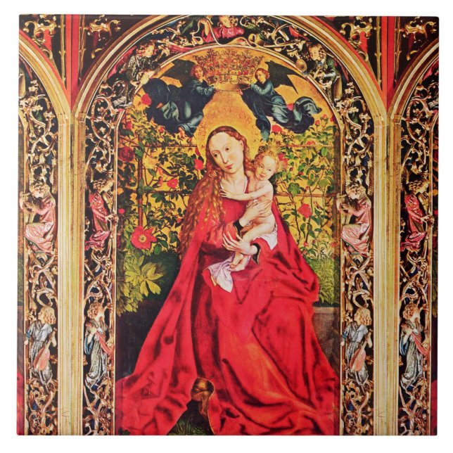 AZULEJO MADONNA DE ROSA BOWER CON ÁNGELES (Frente)