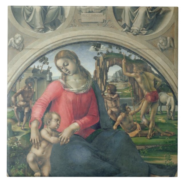 Azulejo Madonna y niño, 1490-95 (aceite en el panel) (Frente)