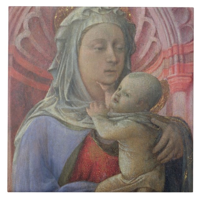 Azulejo Madonna y niño, c.1430 (tempera en el panel) (Frente)