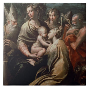 Azulejo Madonna y niño con los santos, c.1529 (aceite en