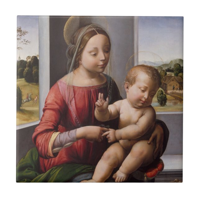 Azulejo Madonna y niño con San Juan Bautista (Frente)