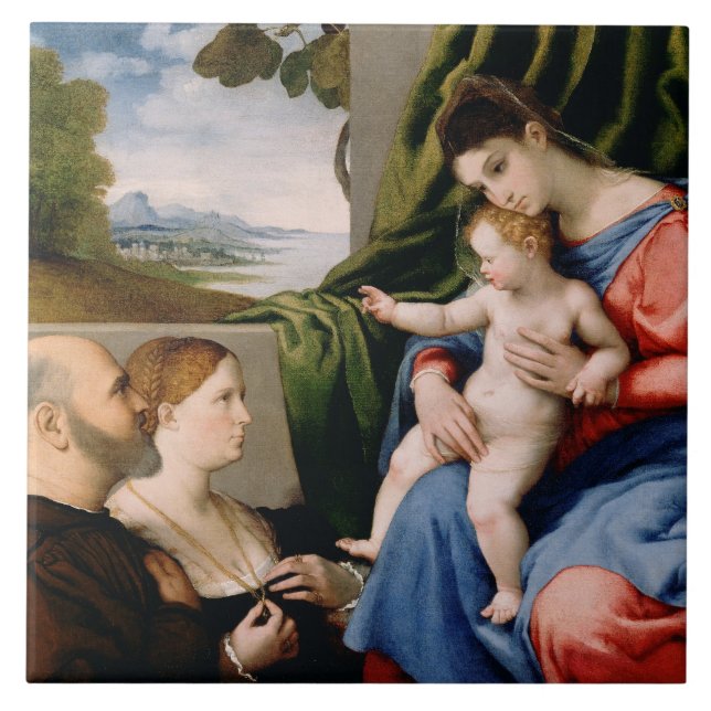 Azulejo Madonna y niño con San Juan infantil (Frente)