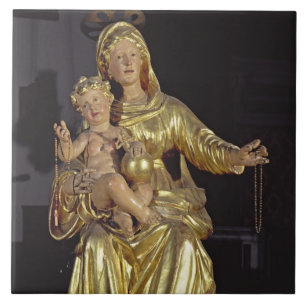 Azulejo Madonna y niño, siglo XVII (madera dorada)