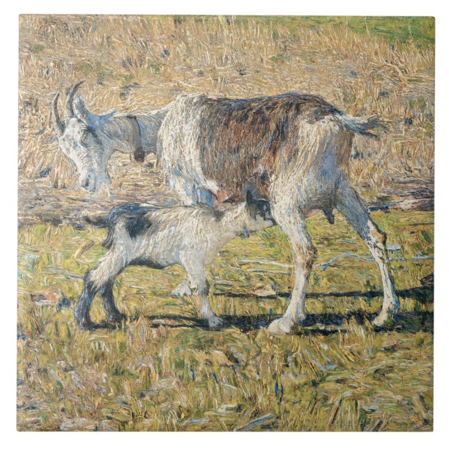 Azulejo Madre cabra con su hijo pequeño (por Segantini) (Frente)