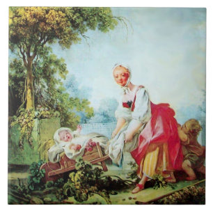 Azulejo Madre e hijo en carretilla por Fragonard