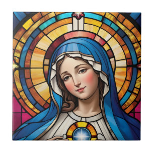 Azulejo Madre María Virgen de Vidrio Manchado Colorido