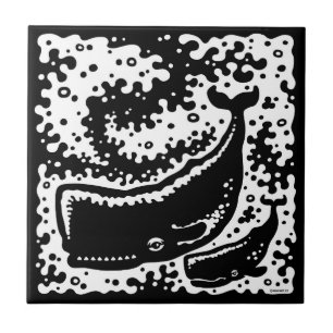 Azulejo Madre y ballenas de ternera