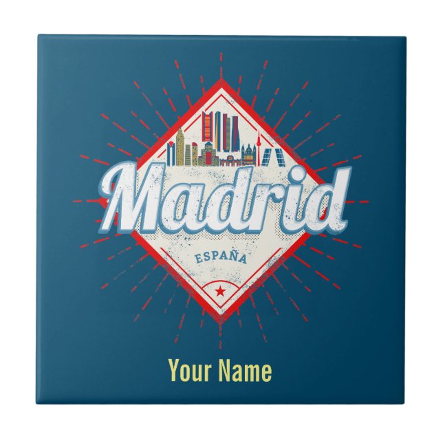 Azulejo Madrid Capital España Retro Skyline Vintage (Frente)