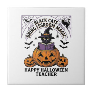 Azulejo Maestro de Halloween Gato Vintage Calabaza Aula