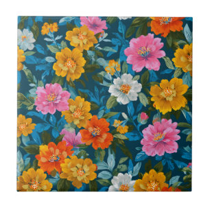 Azulejo Magenta Amarillo Floral Teal Oscuro Malhumorado