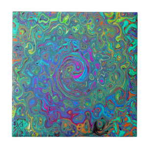 Azulejo Magenta, Azul y Verde Espuma de Mar Remolino Retro