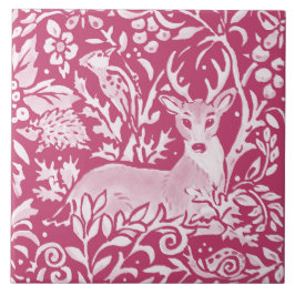 Azulejo Magenta Deer Hedgehog Bird Nature Woodland Floral