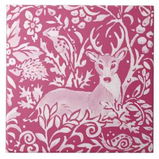 Azulejo Magenta Deer Hedgehog Bird Nature Woodland Floral