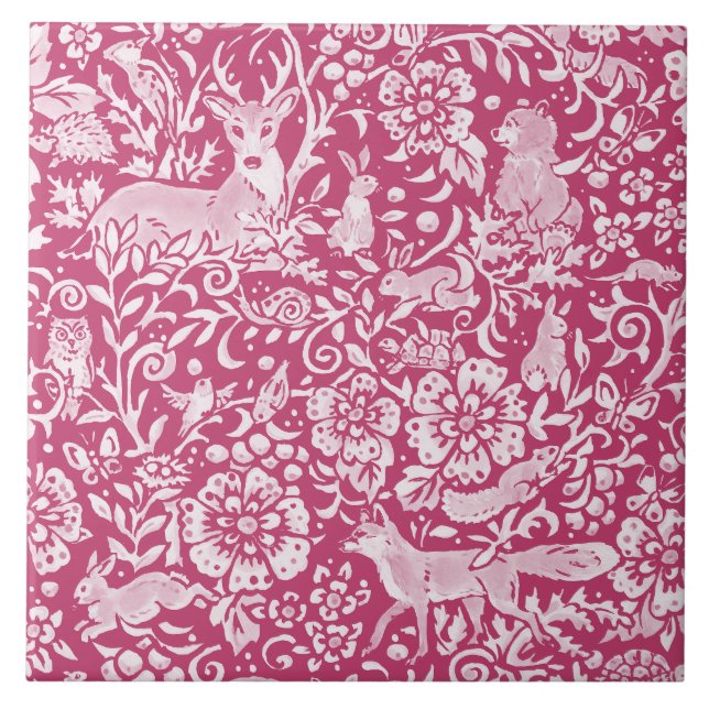 Azulejo Magenta Fantasía Selva Animal Naturaleza de los bo (Frente)