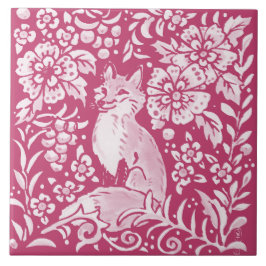 Azulejo Magenta Fox Animal Nature Woodland Floral