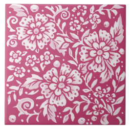 Azulejo Magenta Ornate Floral Grande Flower Leaf Berry