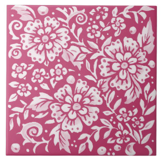 Azulejo Magenta Ornate Floral Grande Flower Leaf Berry